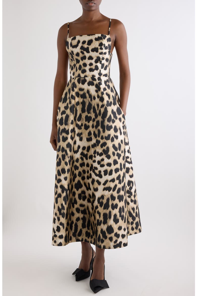 Sliced Leopard Jacquard Volume Dress, Main, color, BEIGE