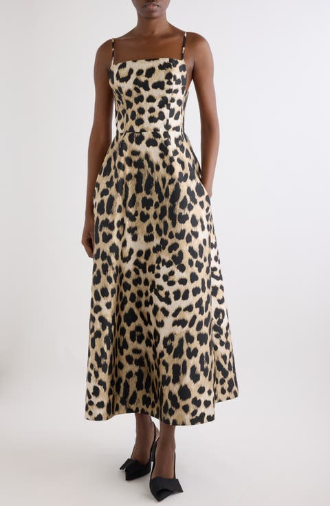 Sliced Leopard Jacquard Volume Dress