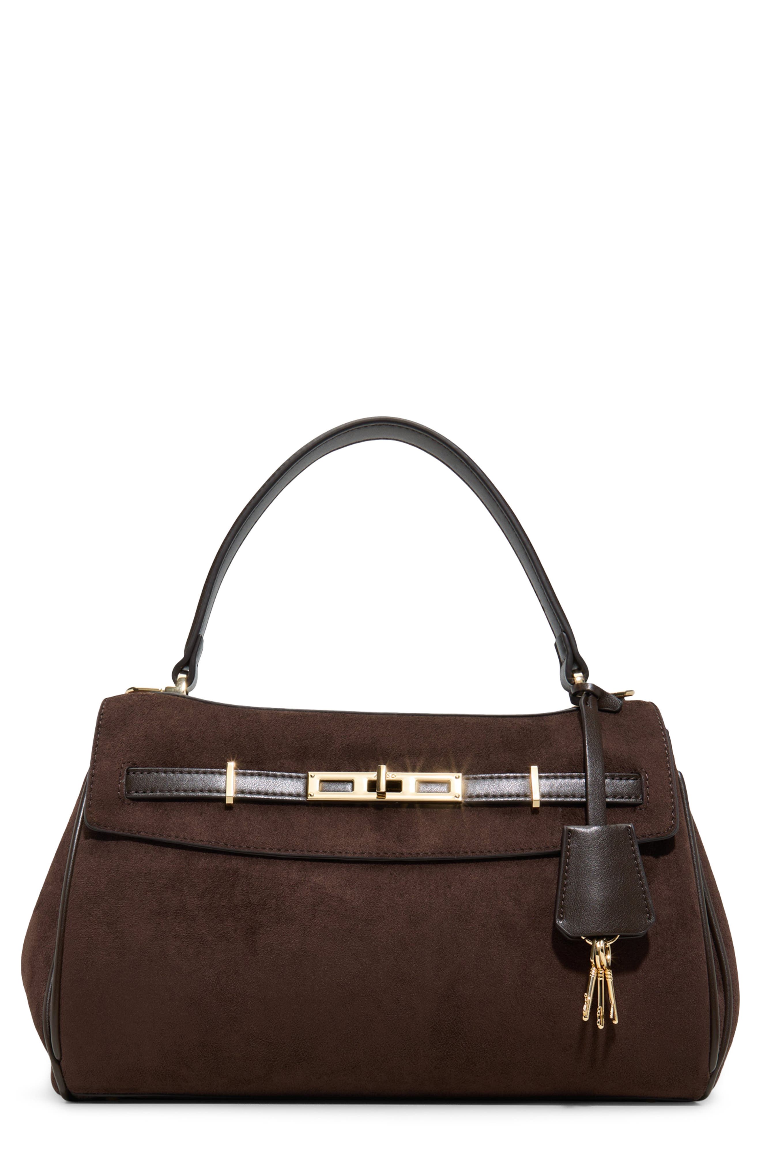 Katieax Faux Leather Satchel, Main, color, BROWN