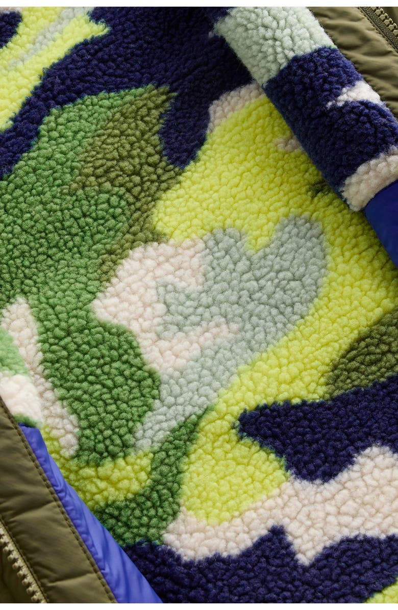 Mini Boden Kids' Quilted Waterproof Reversible Hooded Jacket, Alternate, color, Green Check/Green Camo