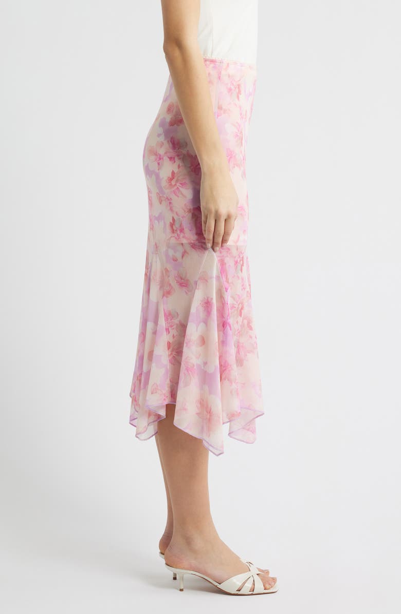All in Favor Floral Chiffon Handkerchief Midi Skirt, Alternate, color, Pink Floral