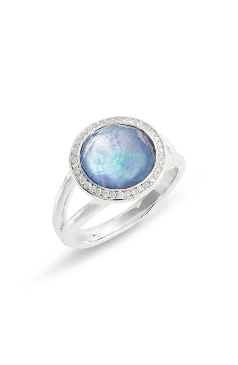 Ippolita Sterling Silver Diamond Halo Triplet Stone Ring, Main, color, 