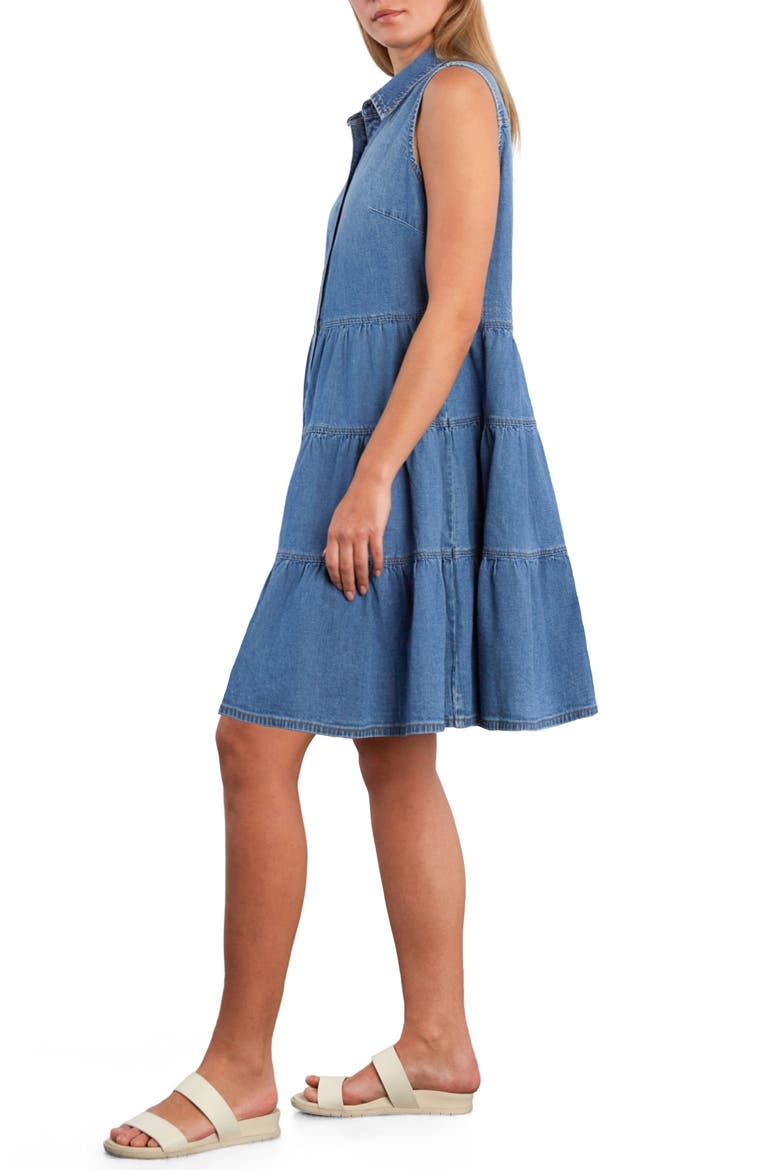 Belle Sleeveless Tiered Denim Dress, Alternate, color, LA BLUE