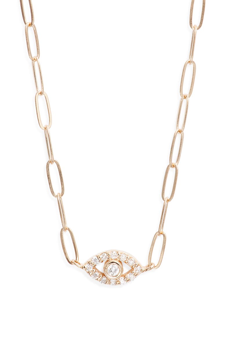Anzie Classique Pavé Diamond Evil Eye Pendant Necklace, Main, color, Gold
