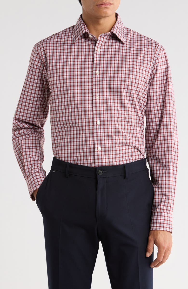 NORDSTROM RACK Plaid Silk Dress Shirt, Main, color, Red Soto Plaid