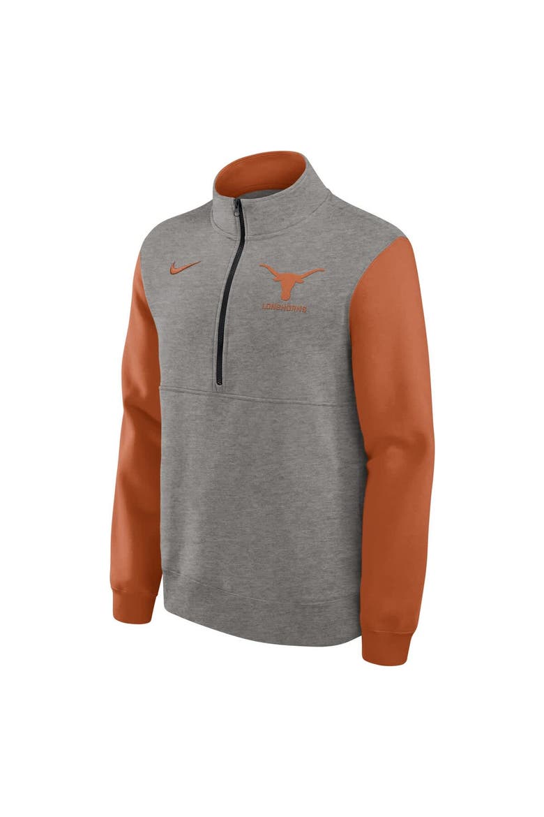 Men's Nike Heather Gray/Texas Orange Texas Longhorns Club Fleece Half-Zip Pullover, Alternate, color, Heather Gray