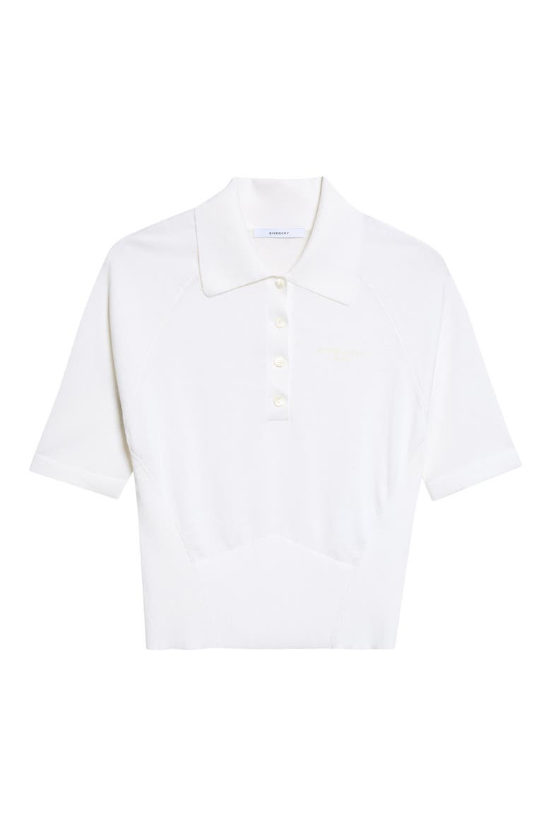 Crop Short Sleeve Cotton & Silk Polo Sweater, Alternate, color, IVORY