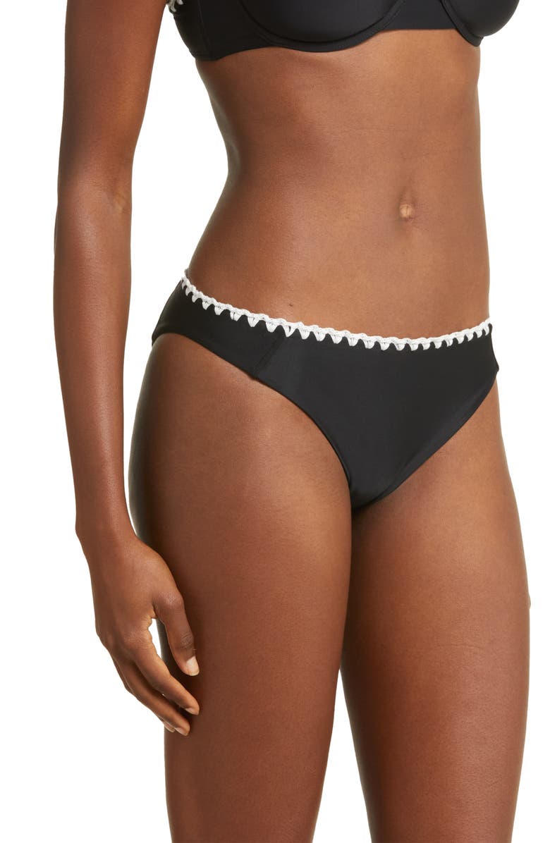 Ramy Brook Iliana Contrast Edge Bikini Bottoms, Alternate, color, Black W/White Crochet