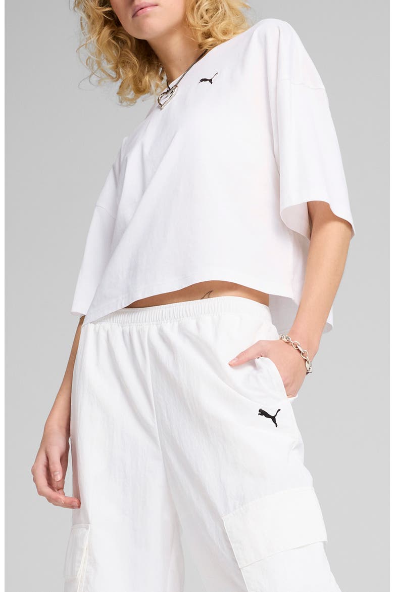 Oversize Crop Cotton T-Shirt, Main, color, PUMA WHITE