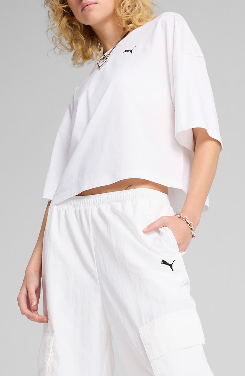 PUMA Oversize Crop Cotton T-Shirt, Main, color, Puma White