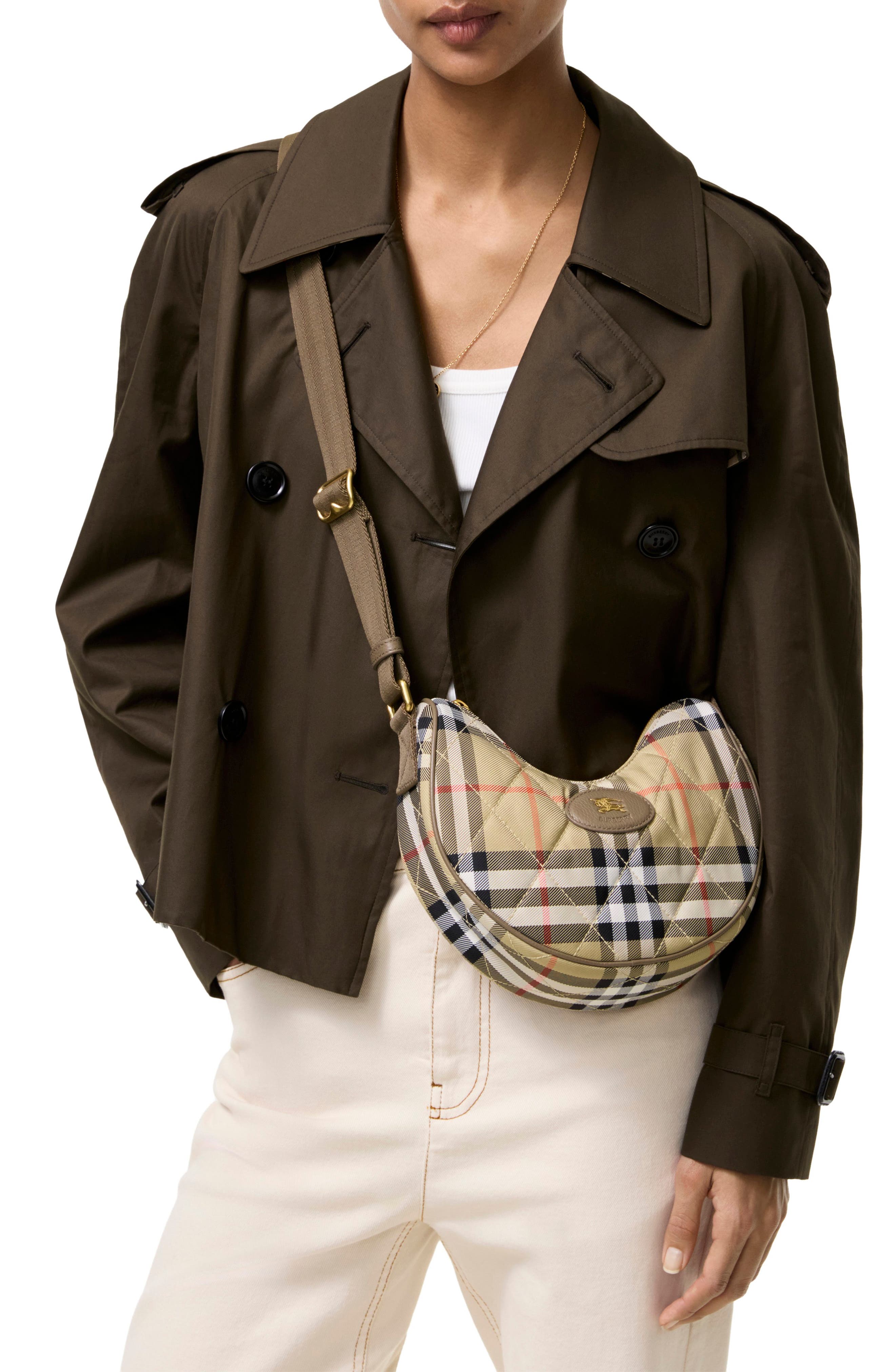 Horseshoe Burberry Check Quilted Twill Crossbody Bag, Alternate, color, SAND