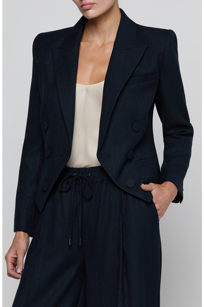 Risa Pinstripe Double Breasted Blazer, Main, color, MIDNIGHT LUREX PINSTRIPE