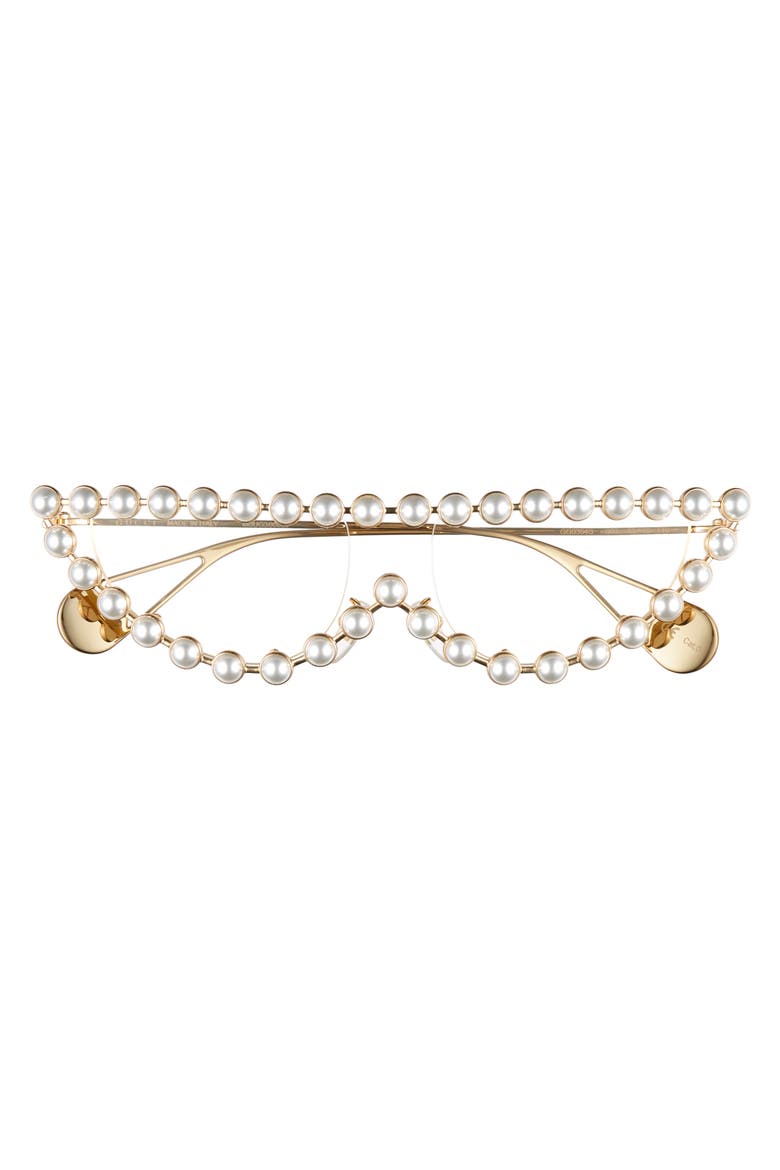 53mm Crystal Embellished Cat Eye Sunglasses, Alternate, color, GOLD/ PEARLS W/ CLEAR
