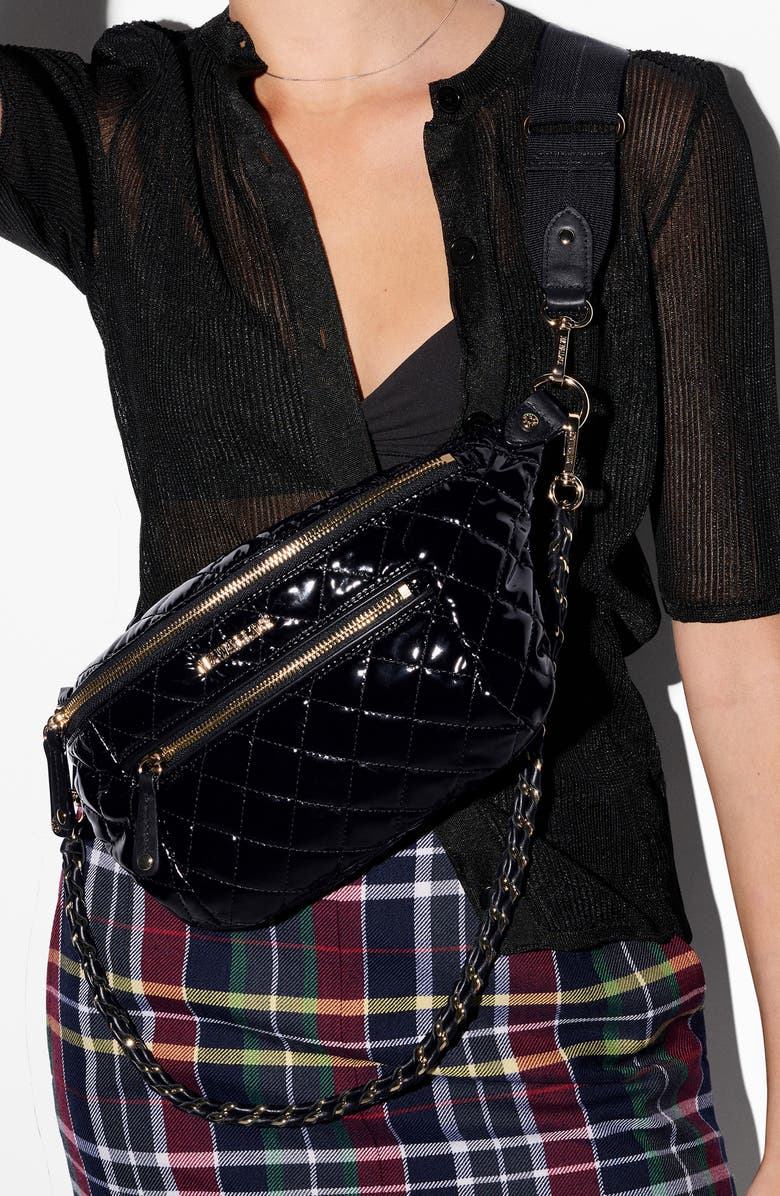 MZ Wallace Small Crosby Quilted Nylon Convertible Sling Bag, Alternate, color, Black Lacquer