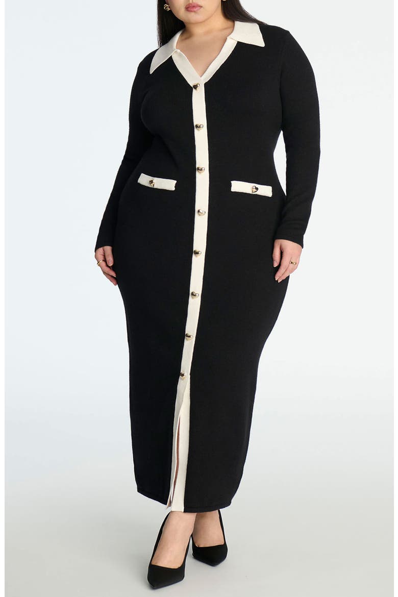 Sweetheart Sweater Dress, Main, color, BLACK AND WHITE