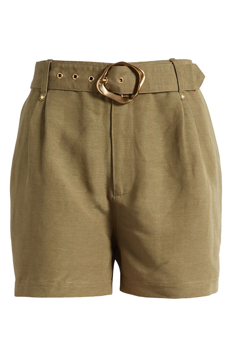 PAIGE Neva Belted Linen Blend Shorts, Alternate, color, Army