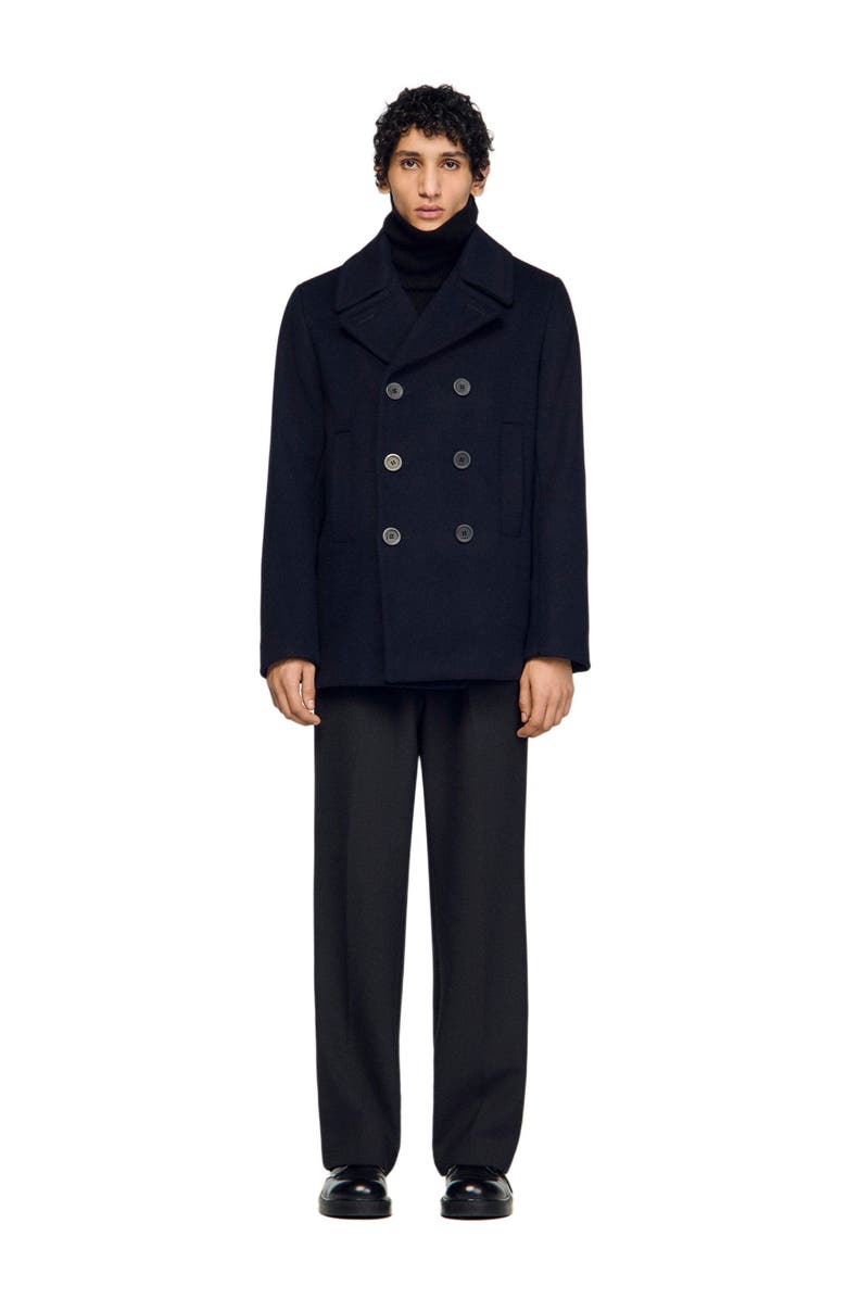 SANDRO Straight-fit wool-blend coat, Main, color, Navy Blue