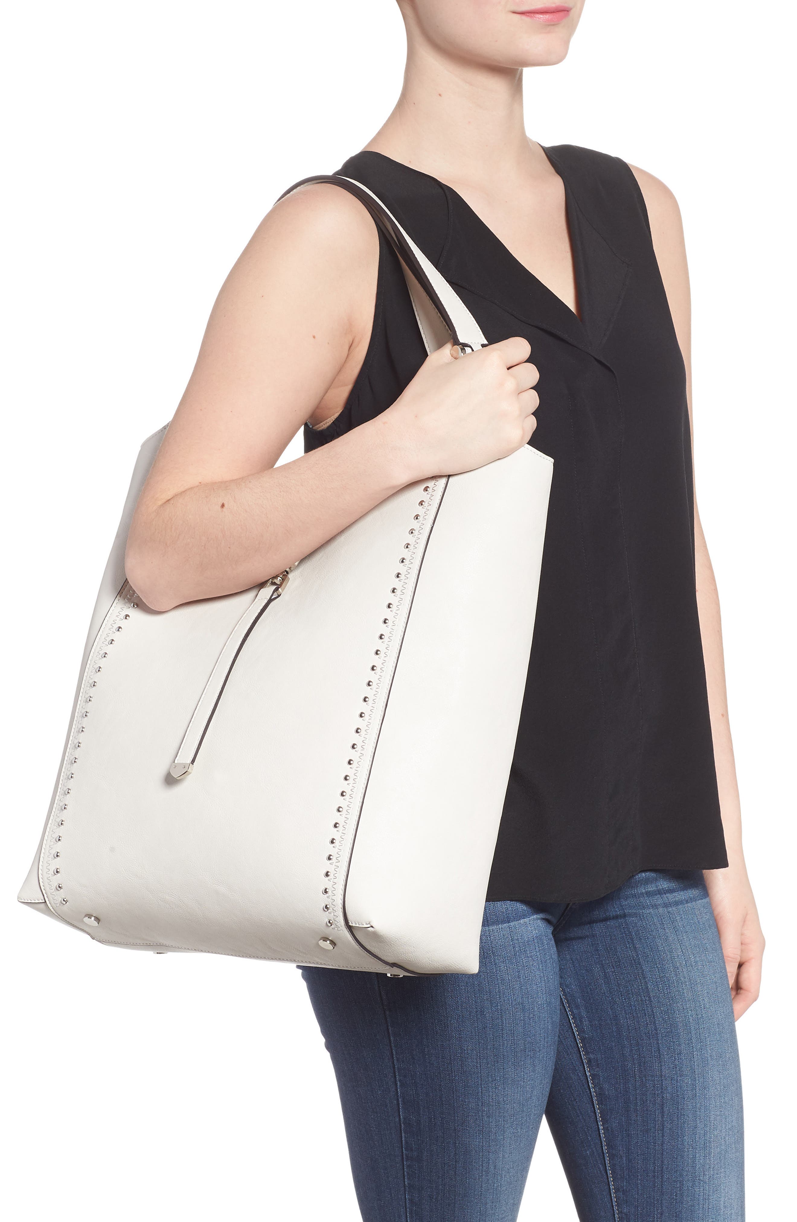 Sole Society Large Studded Faux Leather Tote, Alternate, color, 