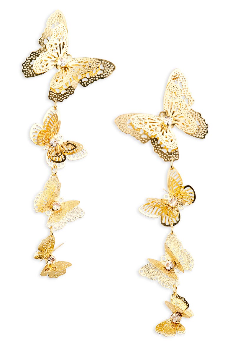 Filigree Butterfly Drop Earrings, Main, color, GOLD