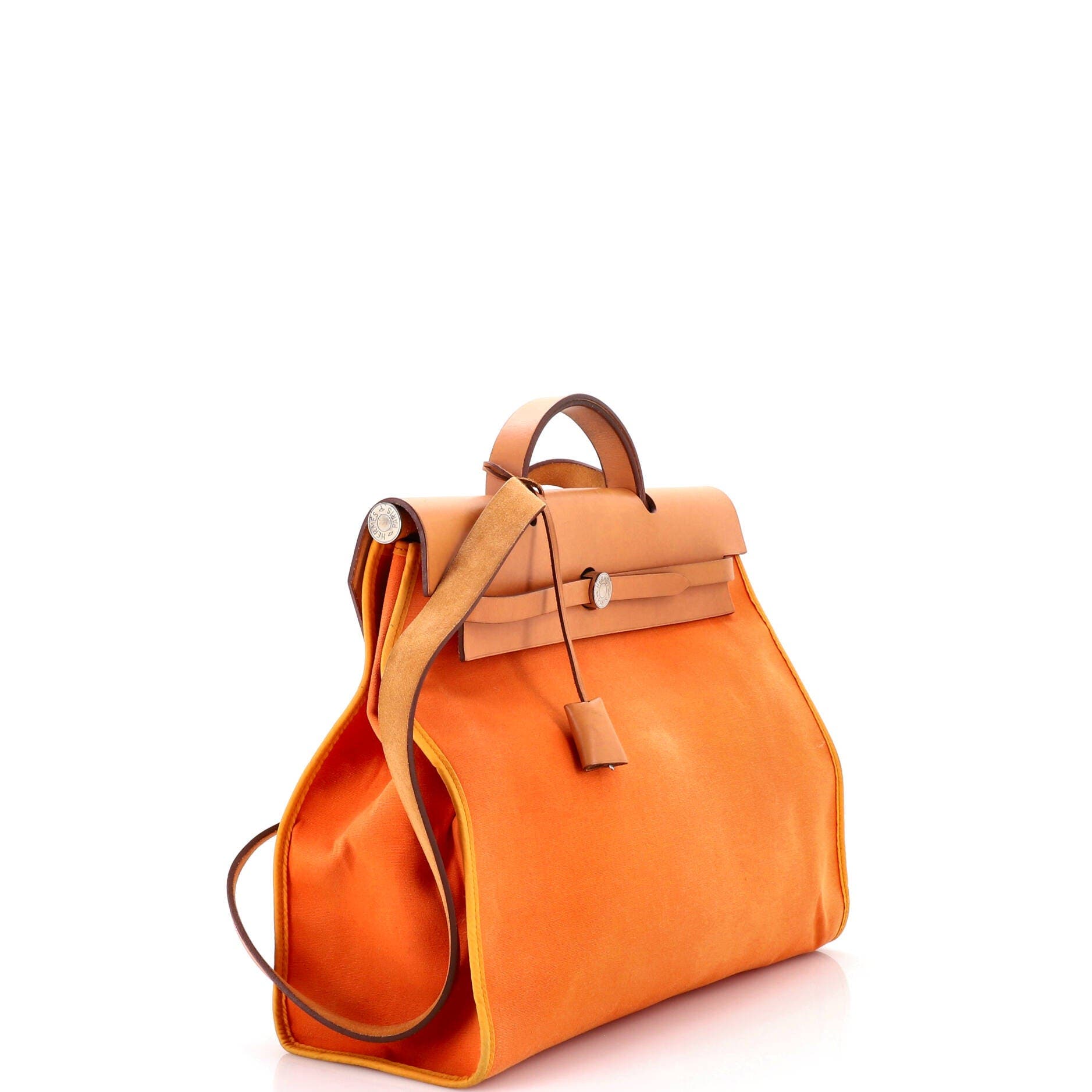 Pre-Owned Hermes Herbag Zip Leather and Toile 39, Alternate, color, Orange H