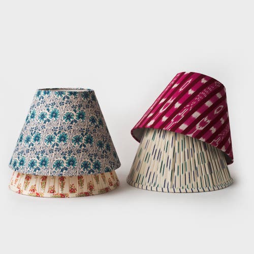 Mela Artisans Ikat Blue Pleated Lampshade In Beige