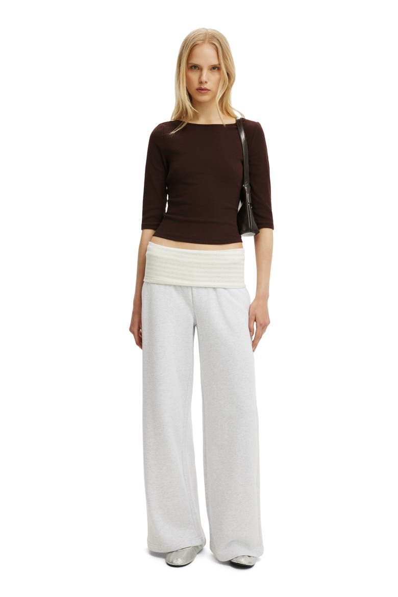 Women's Fold Over Waistband Sweatpant, Alternate, color, Light Grey Marle Stripe