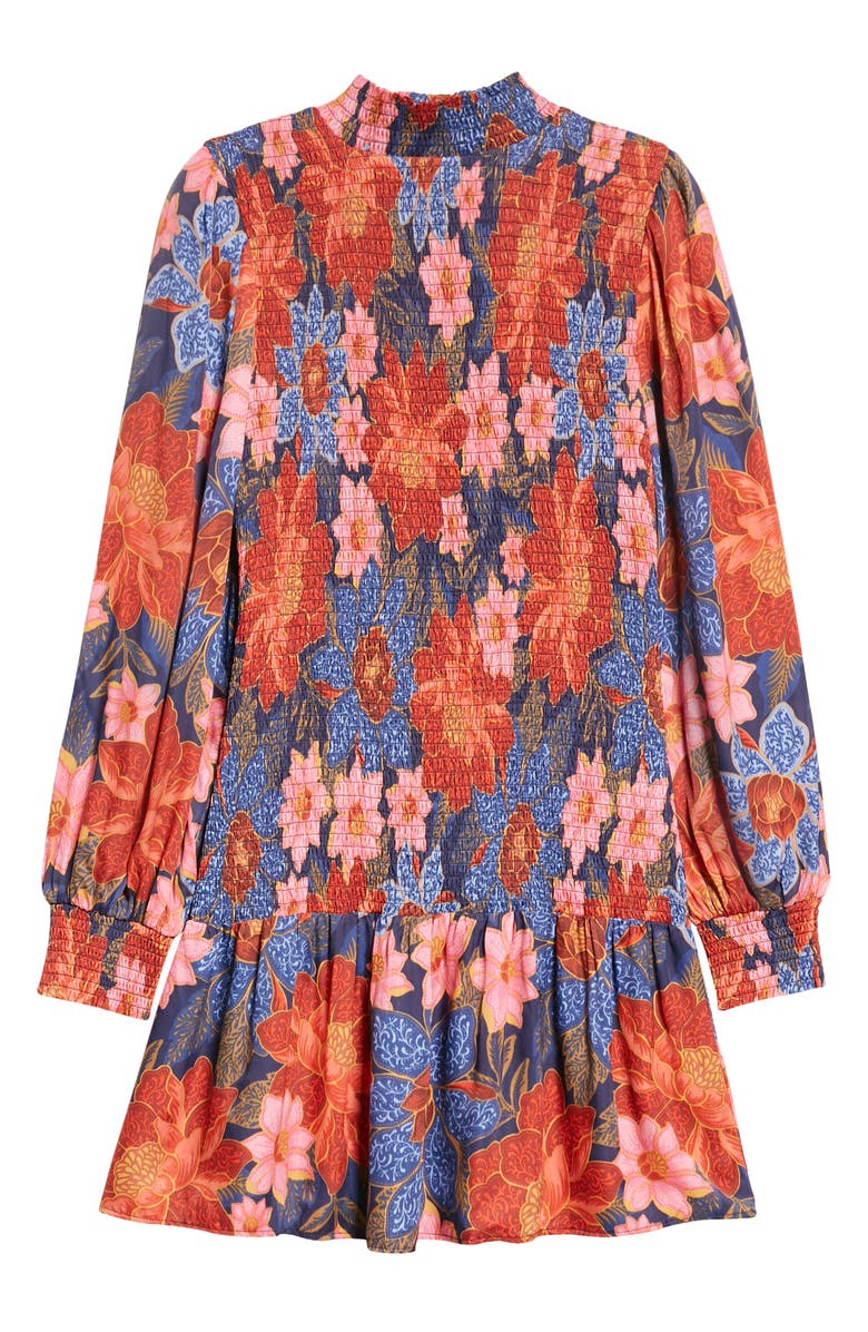 FARM Rio Garden Print Smocked Long Sleeve Minidress, Alternate, color, 