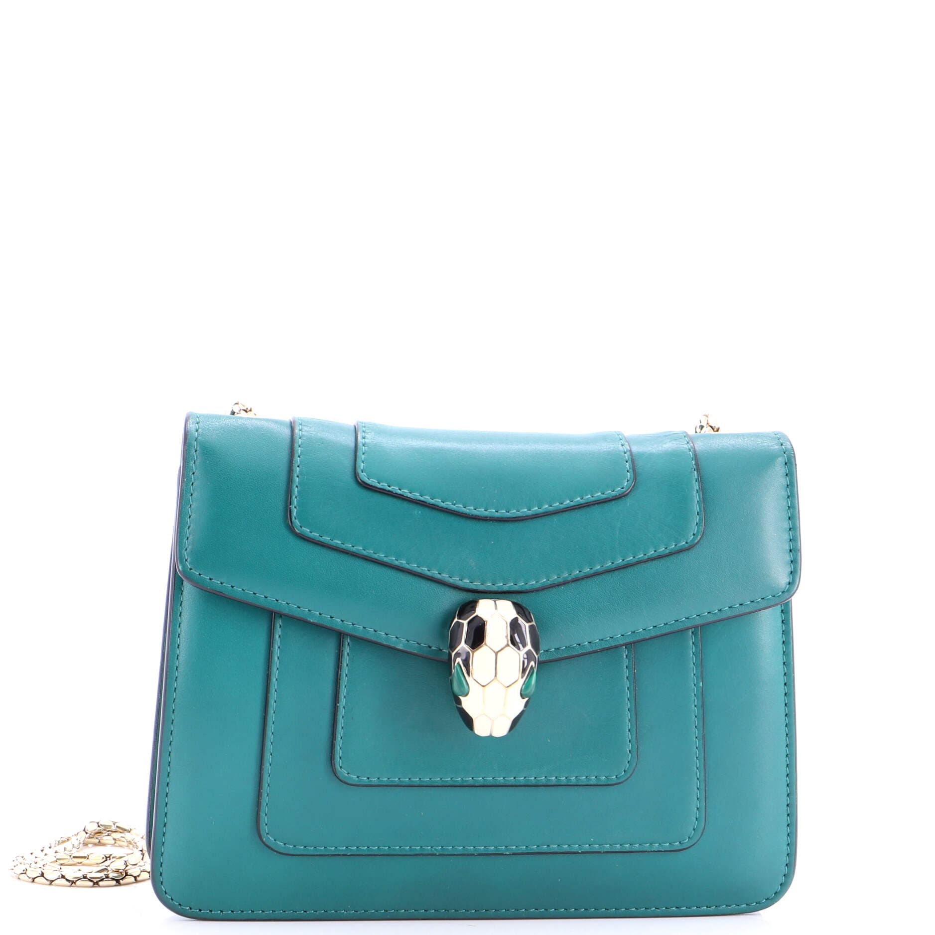 Serpenti Forever Square Shoulder Bag Leather Small, Main, color, Green