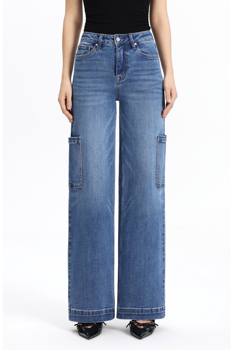 High Waist Wide Leg Cargo Jeans, Main, color, MEDIUM BLUE