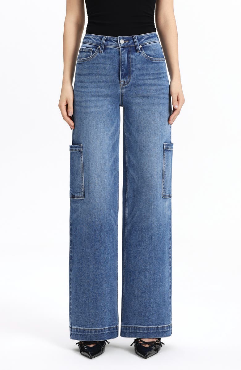 Bayeas High Waist Wide Leg Cargo Jeans, Main, color,