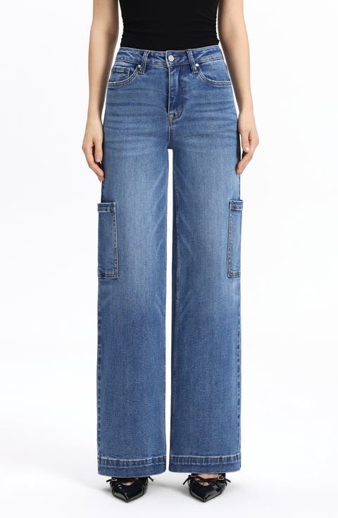 High Waist Wide Leg Cargo Jeans