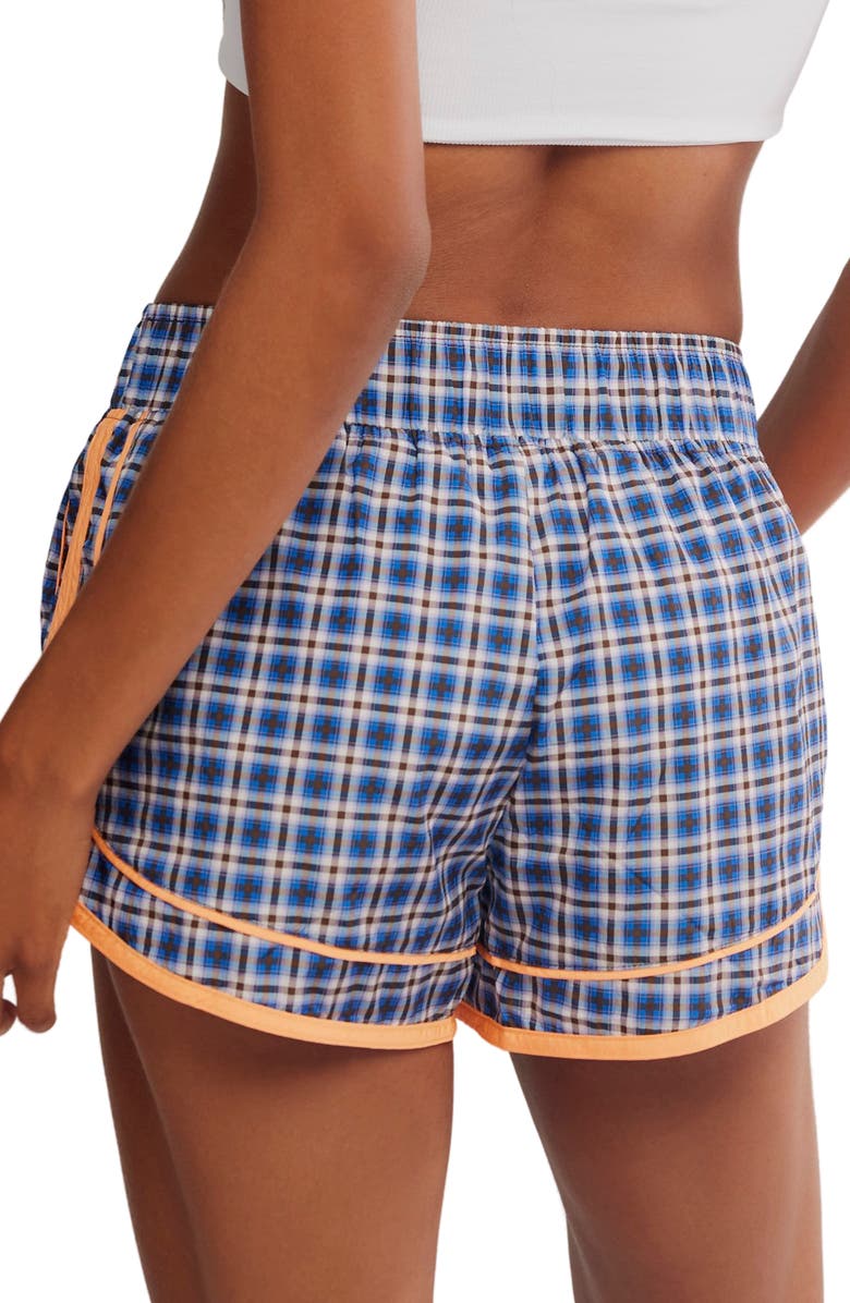 Free People FP Movement Varsity Blues Print Athletic Shorts, Alternate, color, Blue Plaid/ Neon Clementine