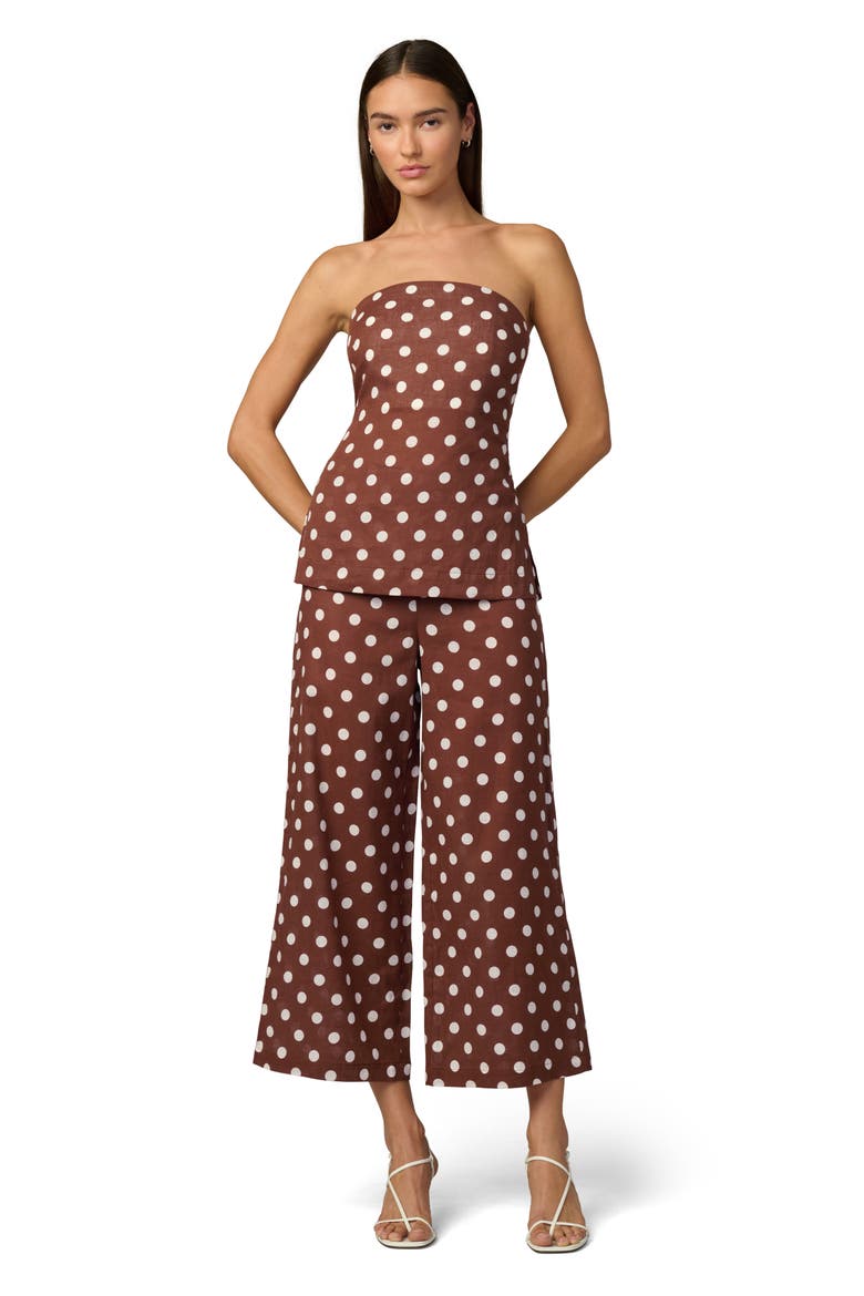 The Mariel Linen & Cotton Crop Wide Leg Pants, Alternate, color, CHOCOLATE/ECRU DOT