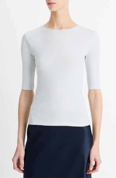 Vince Rib Elbow Sleeve Cotton Top