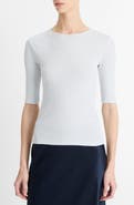 Vince Rib Elbow Sleeve Cotton Top