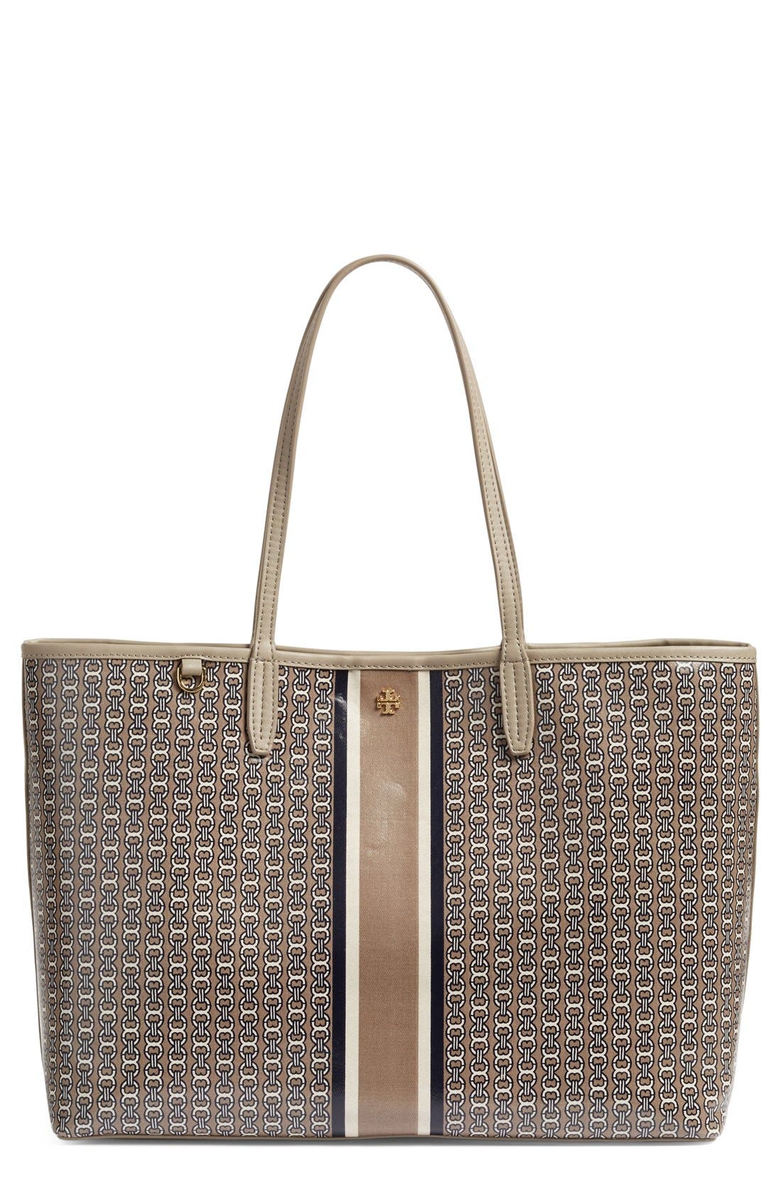 Gemini Link Coated Canvas Tote, Main, color, FRENCH GREY GEMINI LINK STRIPE