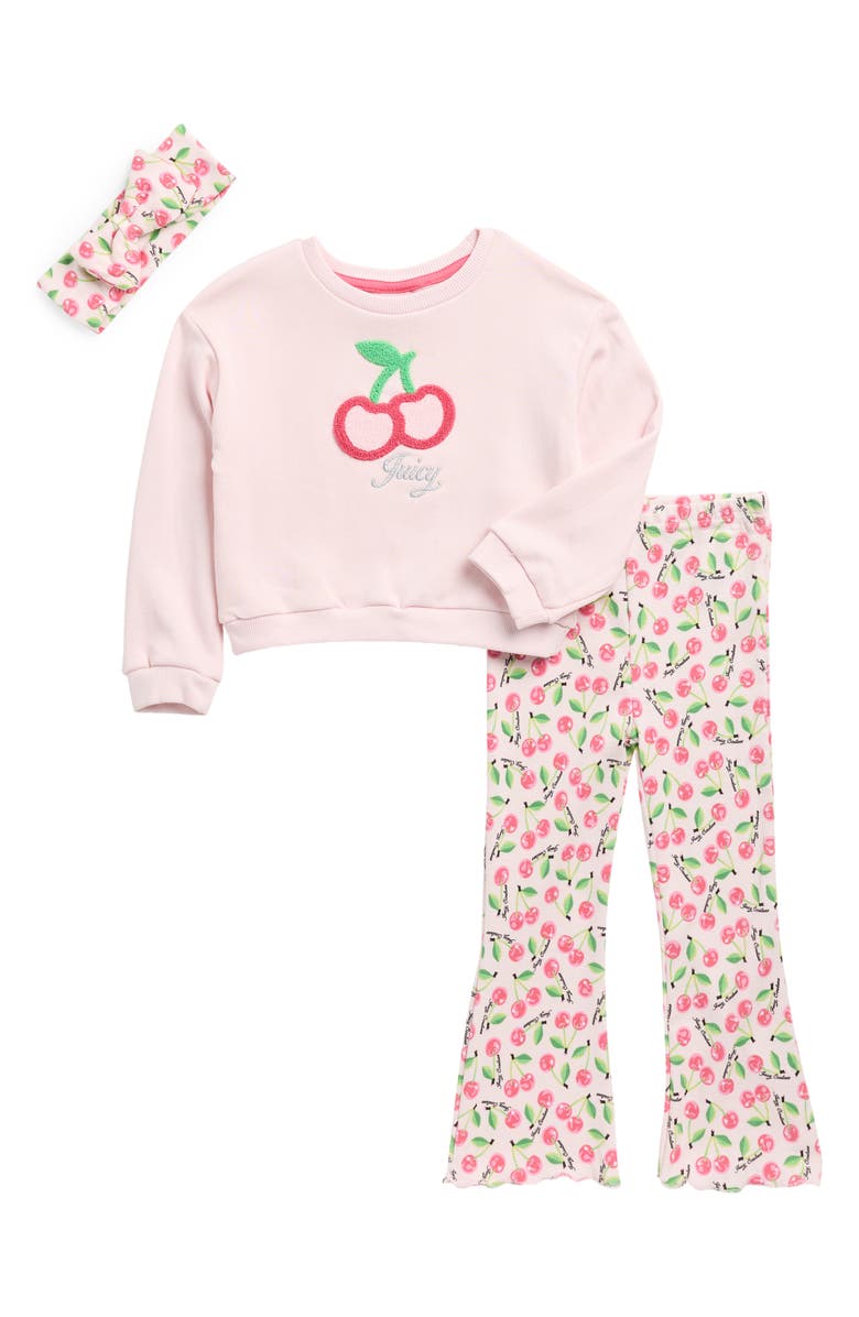 Juicy Couture Sweatshirt, Flare Leggings & Headband Set, Main, color, Pink Multi