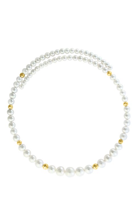 14K Yellow Gold Freshwater Pearl & Gold Bead Strand Necklace