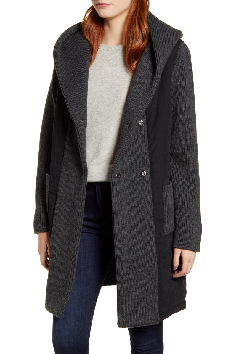 Kristen Blake Quilted & Knit Contrast Coat, Main, color,