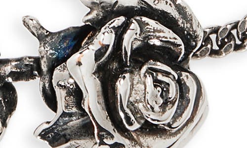 Alexander Mcqueen Chain Link Rose Bracelet With Adjustable Length In Antique Silver