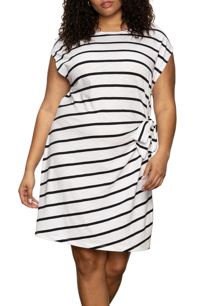 Sanctuary Stripe Side Tie Organic Cotton Blend T-Shirt Dress, Alternate, color, White/ Black Stripe 4