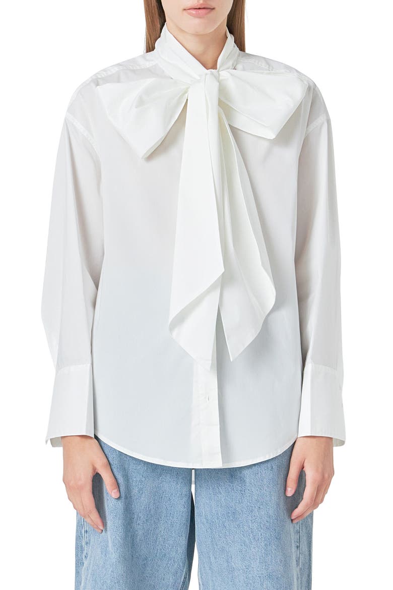 Bow Detail Shirt, Main, color, WHITE