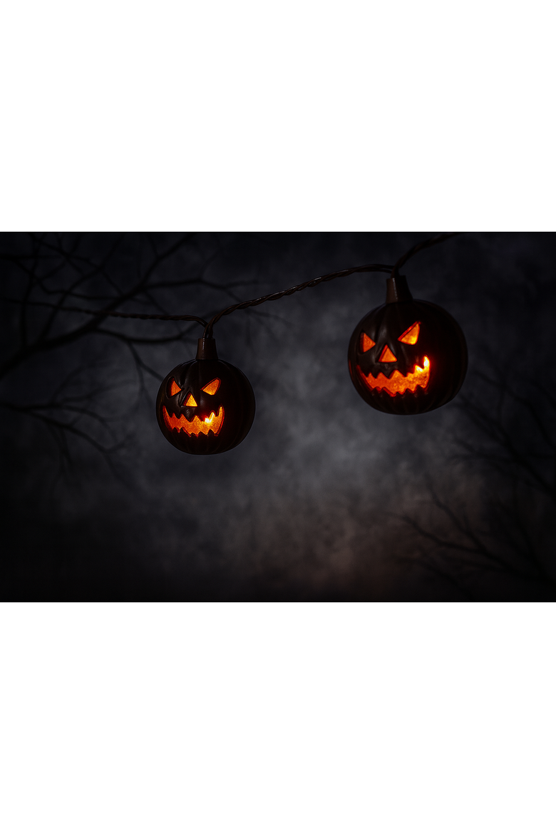 89" Hanging Halloween Black Jack O' Lanterns Decorative Garland Lights, Alternate, color, Black