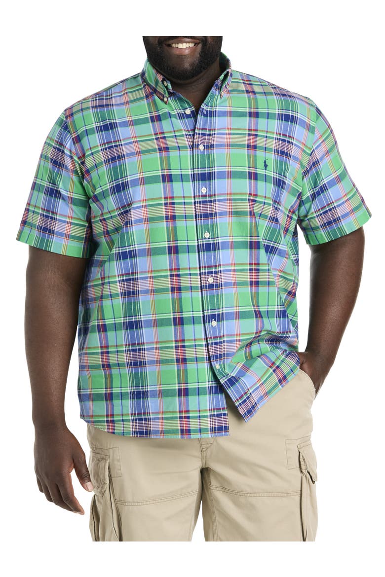 Big & Tall Multi Oxford Sport Shirt, Main, color, GREEN BLUE MULTI