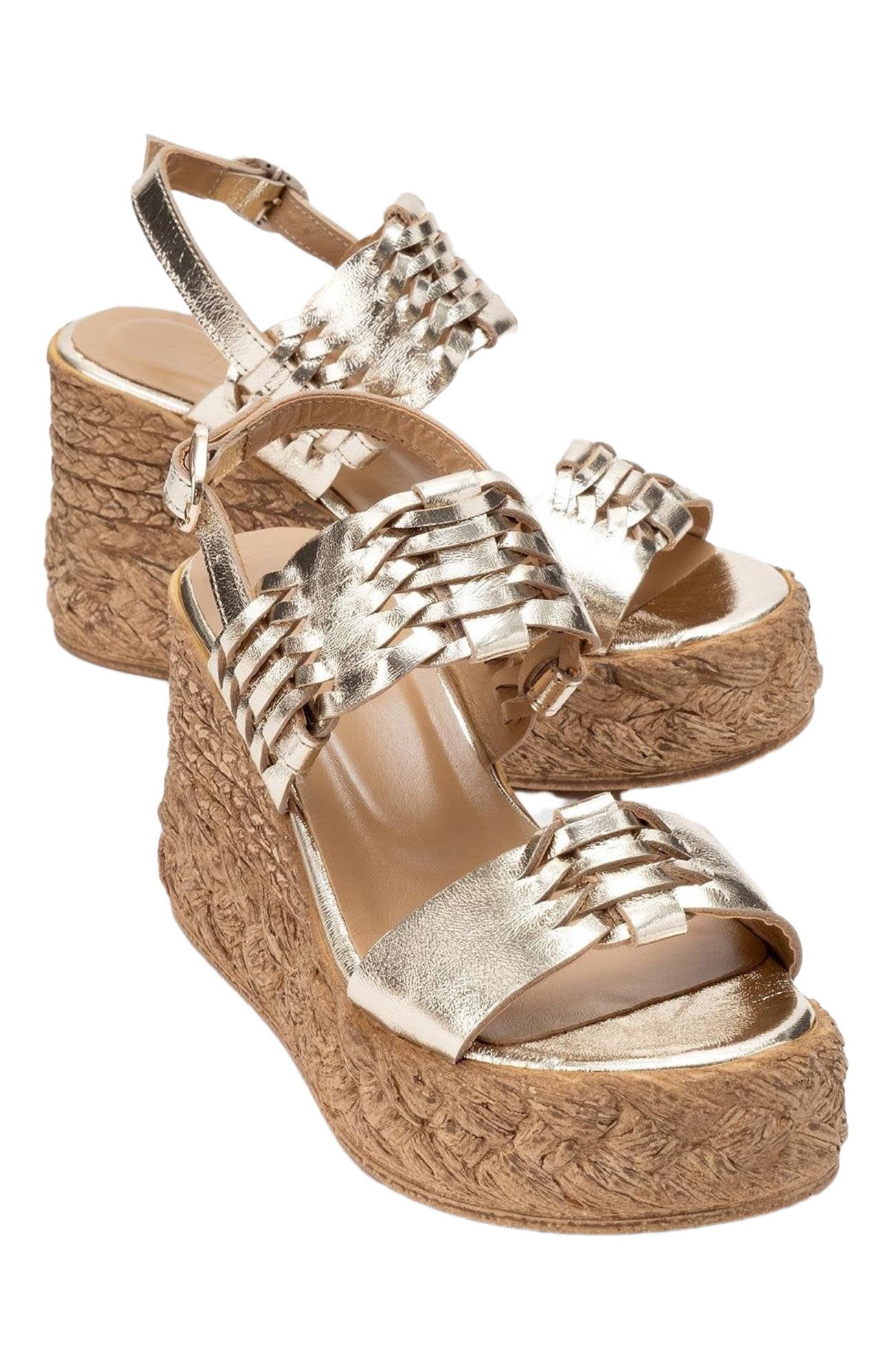 Forever & Always Shoes Olien Suede Leather Platform Espadrilles, Alternate, color, Gold Leather