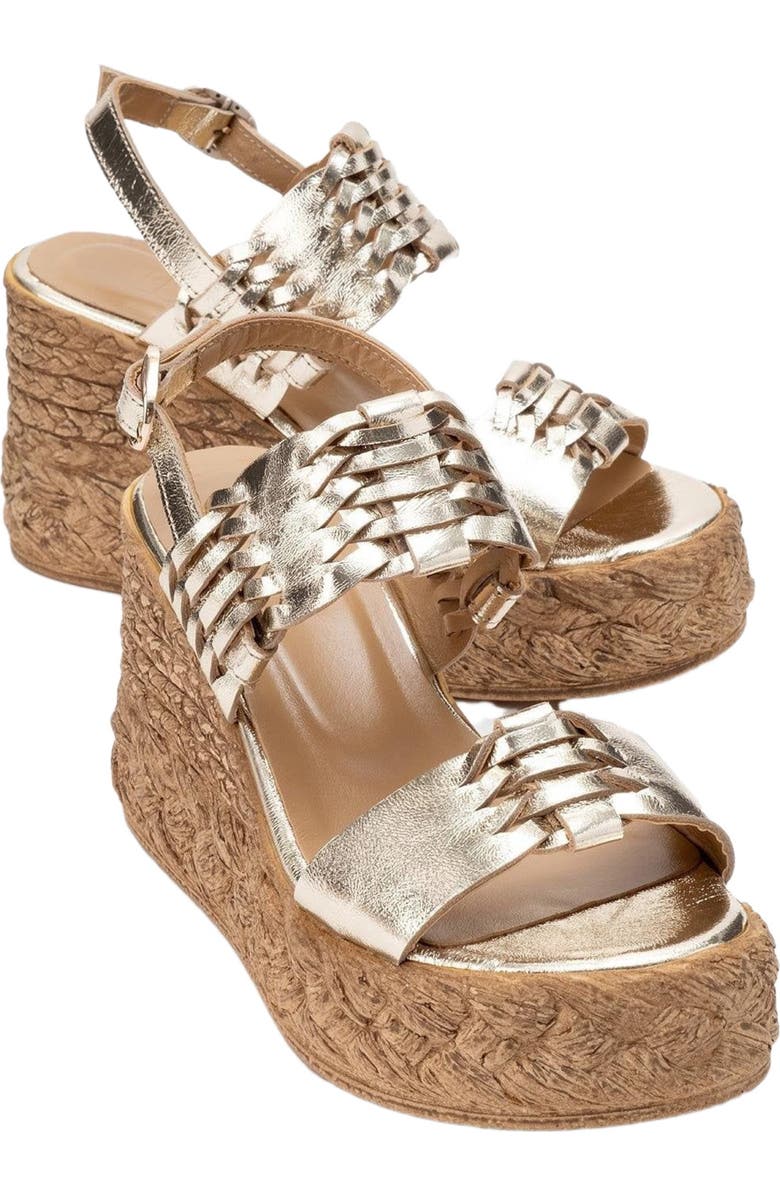 Forever & Always Shoes Olien Suede Leather Platform Espadrilles, Alternate, color, Gold Leather