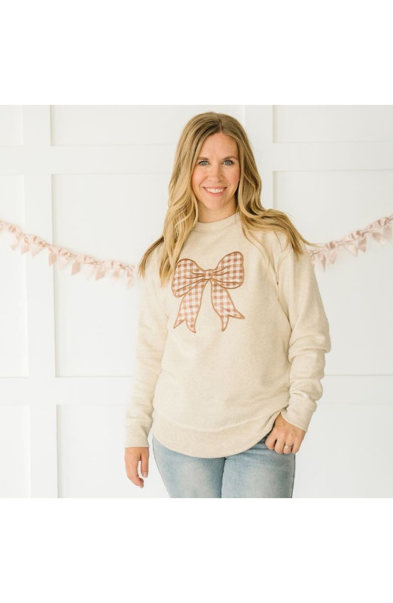 Sweet Wink Gingham Bow Patch Women's Sweatshirt, Alternate, color, Natural