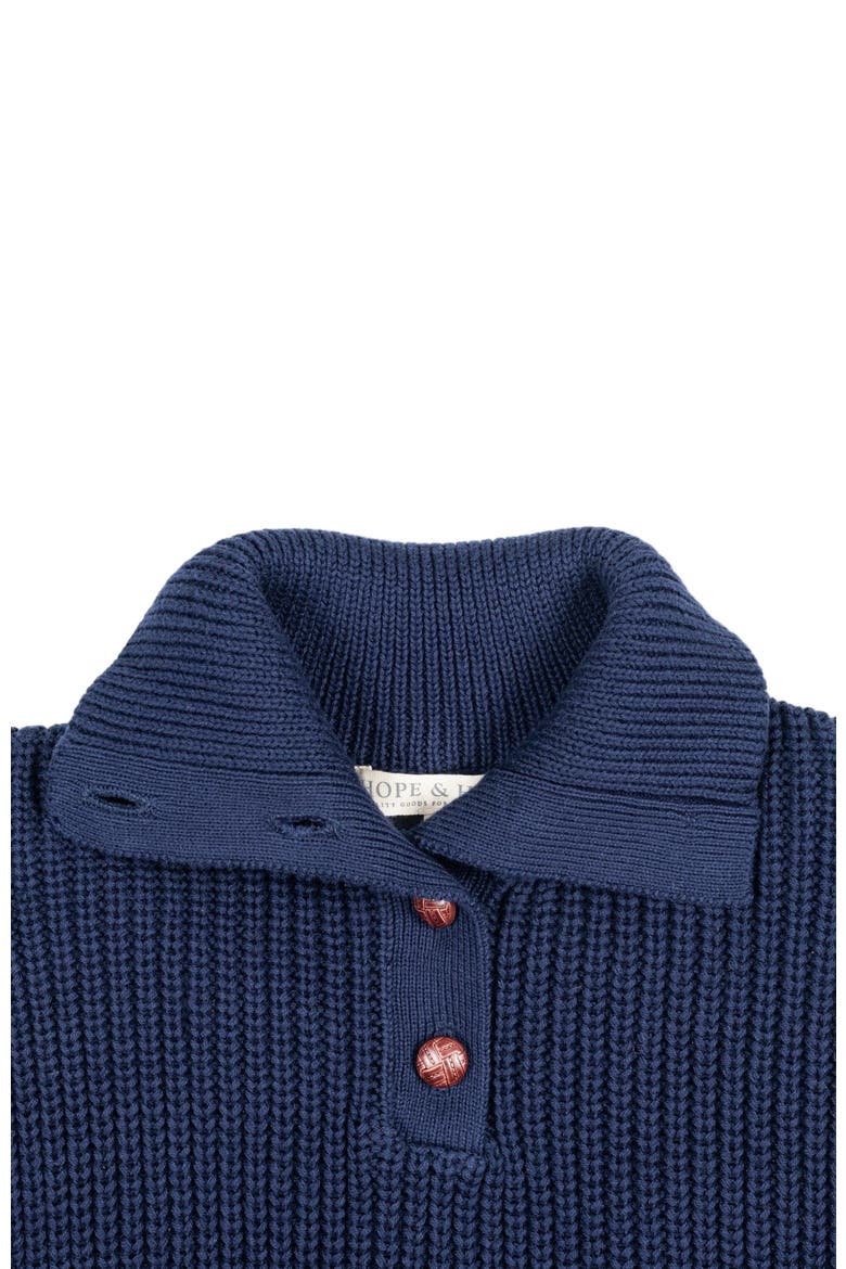 Baby Girls' Organic Spread Collar Sweater, Infant, Alternate, color, Navy Cardigan Stitch