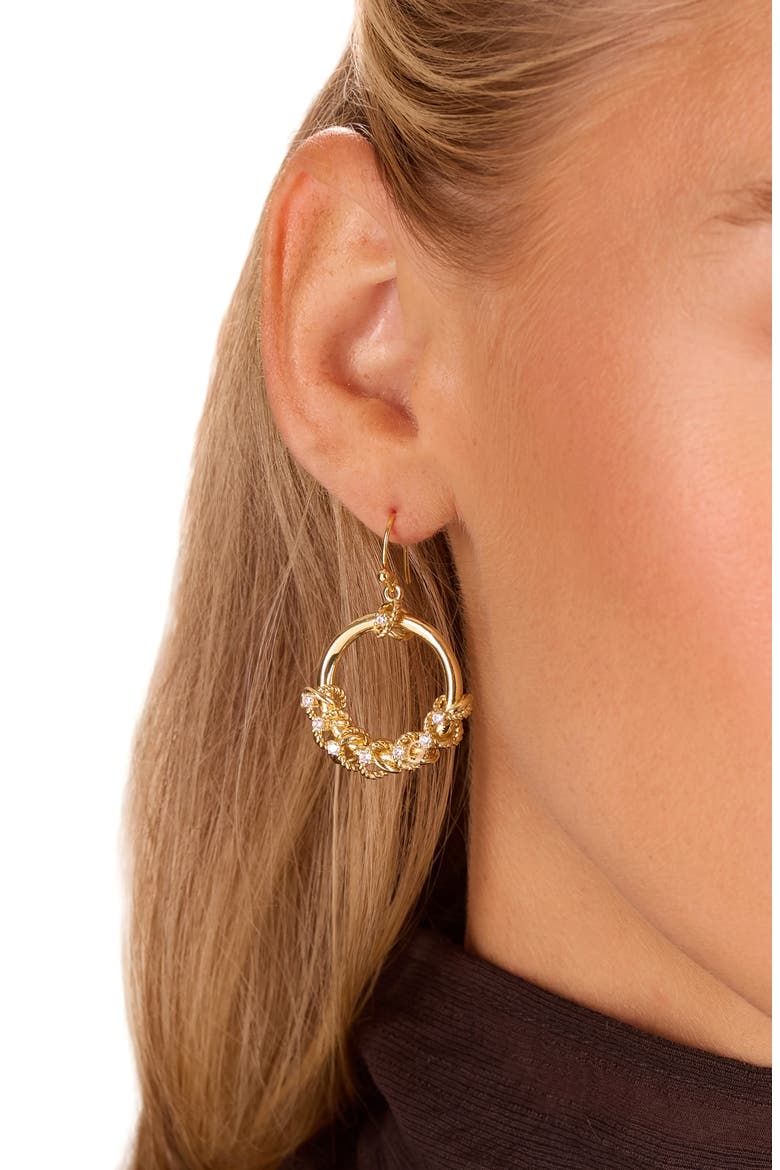 Cubic Zirconia Frontal Hoop Earrings, Alternate, color, GOLD