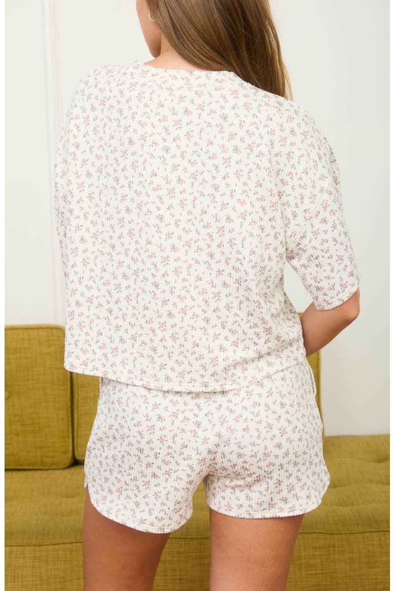 Ditsy Floral Henley Top & Shorts Set, Alternate, color, MOCHA MULTI